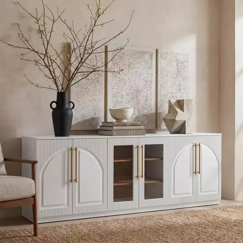 Morden Fort Mobile Contenitore a 2 Ante Bianco, Credenza Modulare con Ante ad Arco Simmetriche, Consolle per Sala da Pranzo, Soggiorno
