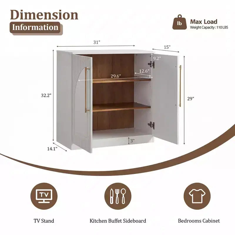 Morden Fort Mobile Contenitore a 2 Ante Bianco, Credenza Modulare con Ante ad Arco Simmetriche, Consolle per Sala da Pranzo, Soggiorno