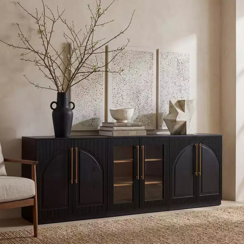 Morden Fort Mobile Contenitore a 2 Ante Bianco, Credenza Modulare con Ante ad Arco Simmetriche, Consolle per Sala da Pranzo, Soggiorno