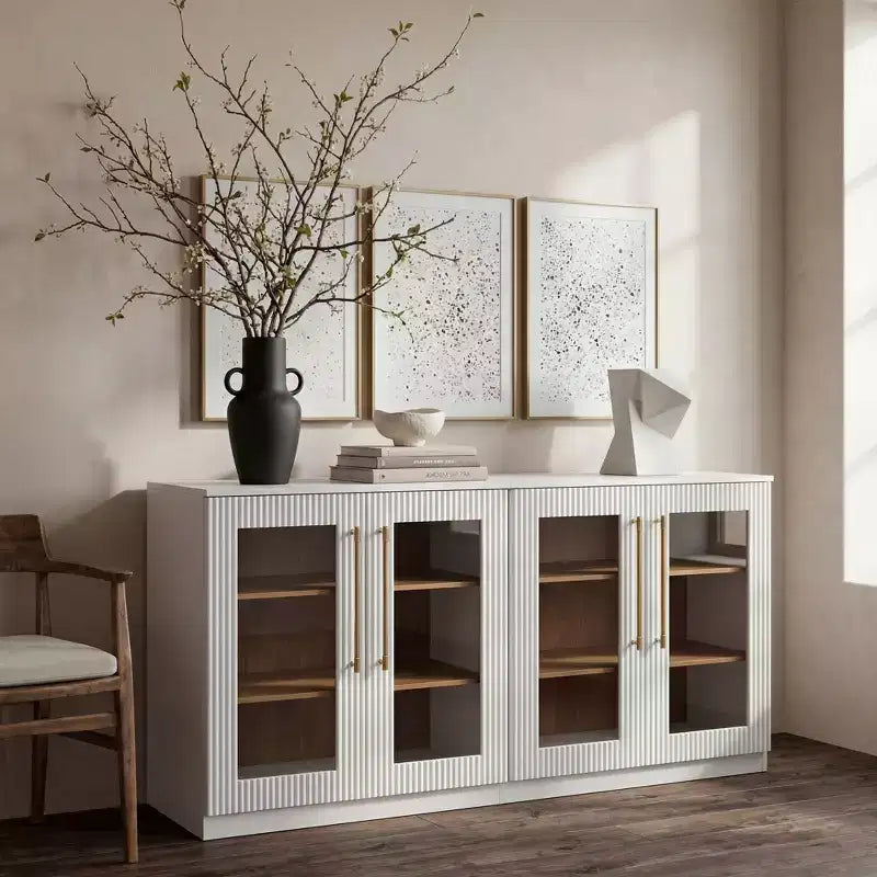 Morden Fort Mobile Contenitore a 2 Ante Bianco, Credenza Modulare con Ante ad Arco Simmetriche, Consolle per Sala da Pranzo, Soggiorno