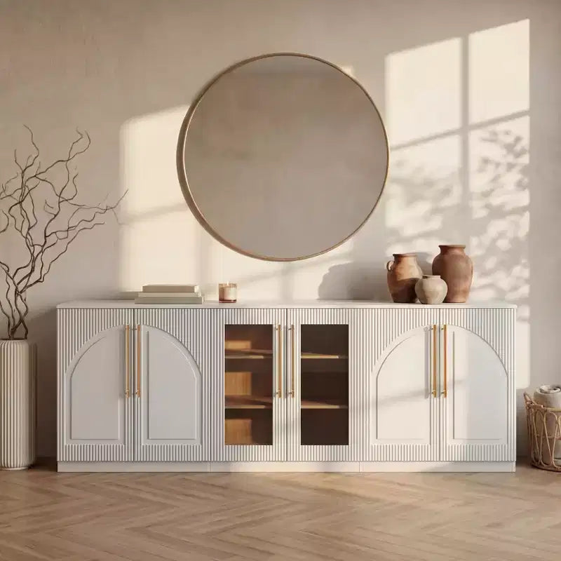 Morden Fort Mobile Contenitore a 2 Ante Bianco, Credenza Modulare con Ante ad Arco Simmetriche, Consolle per Sala da Pranzo, Soggiorno