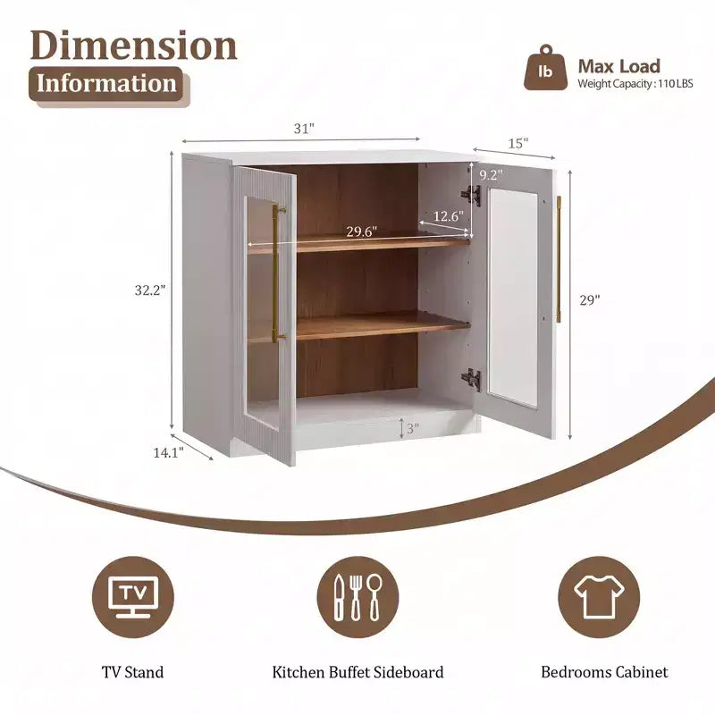 Morden Fort Mobile Contenitore a 2 Ante Bianco, Credenza Modulare con Ante ad Arco Simmetriche, Consolle per Sala da Pranzo, Soggiorno