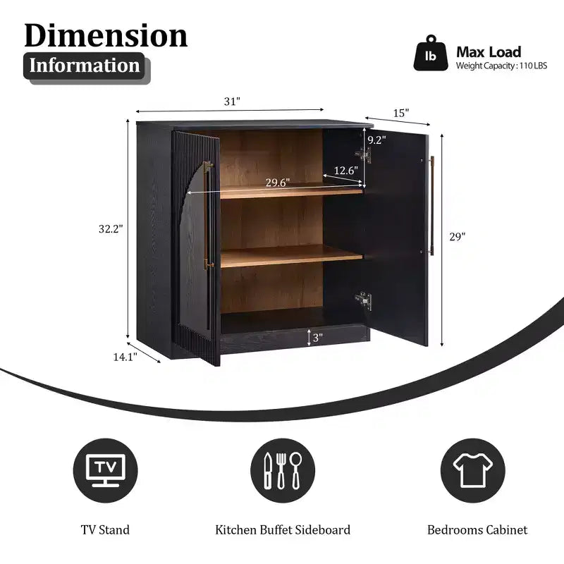 Morden Fort Mobile Contenitore a 2 Ante Bianco, Credenza Modulare con Ante ad Arco Simmetriche, Consolle per Sala da Pranzo, Soggiorno