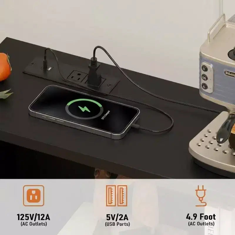Credenza buffet da 120 cm con 6 cassetti, ripiano regolabile, luci a LED e stazione di ricarica per cucina e sala da pranzo