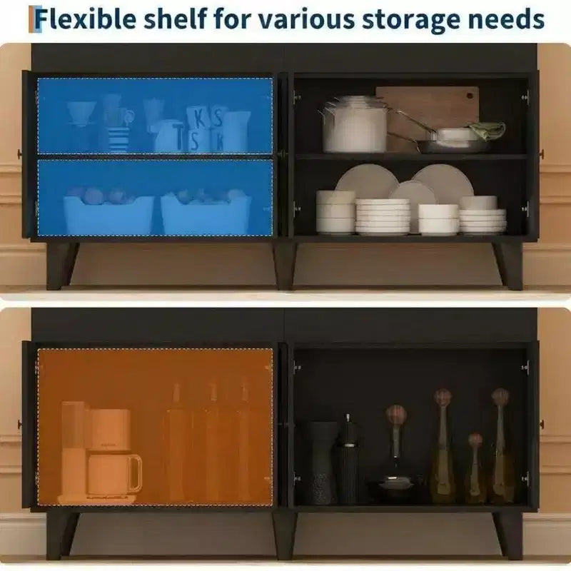 Credenza buffet da 120 cm con 6 cassetti, ripiano regolabile, luci a LED e stazione di ricarica per cucina e sala da pranzo