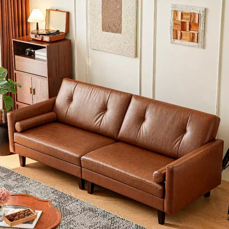 ATJafurn 86 Canapé marron en cuir capitonné avec assise profonde, canapé sectionnel rembourré de style moderne du milieu du siècle, causeuse de luxe rétro pour salon, chambre à coucher
