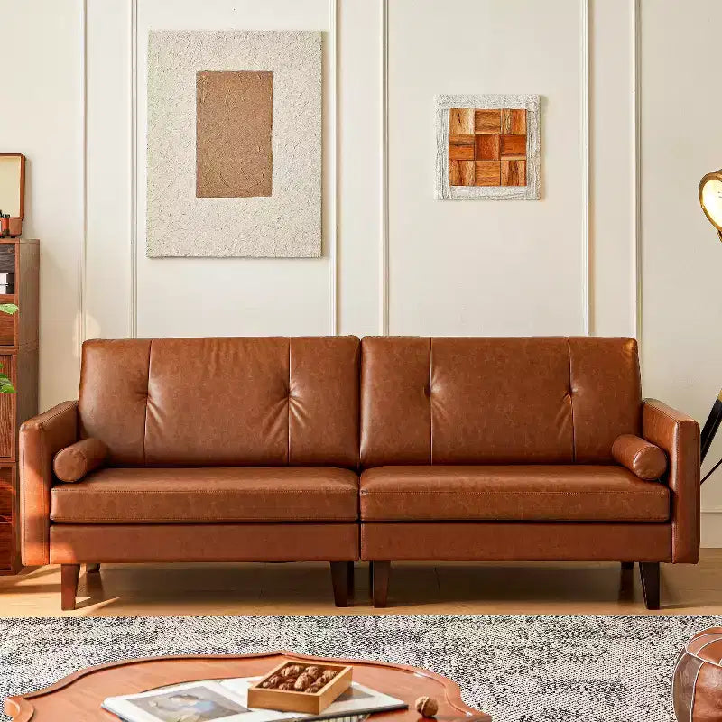 ATJafurn 86 Canapé marron en cuir capitonné avec assise profonde, canapé sectionnel rembourré de style moderne du milieu du siècle, causeuse de luxe rétro pour salon, chambre à coucher