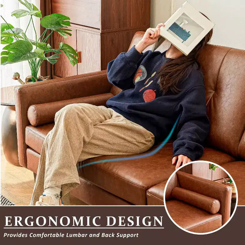 ATJafurn 86 Canapé marron en cuir capitonné avec assise profonde, canapé sectionnel rembourré de style moderne du milieu du siècle, causeuse de luxe rétro pour salon, chambre à coucher