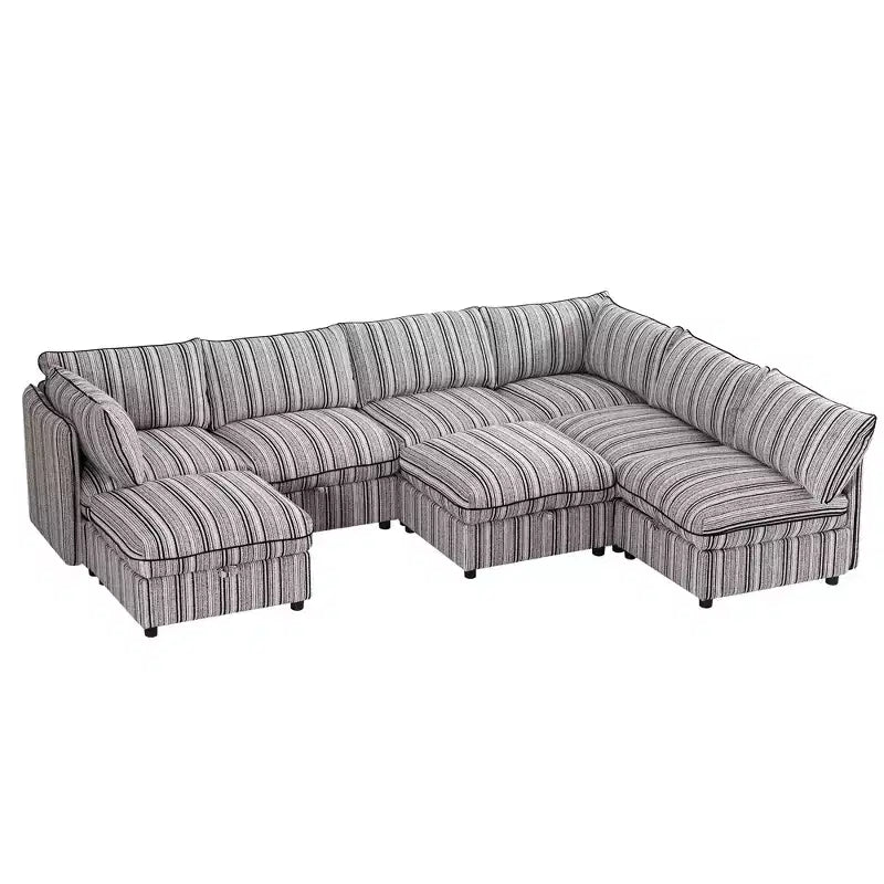 Divano componibile a U GDFStudio Jeju Modular 8 pezzi, rivestito con contenitore, 317,5 x 236 cm, con pouf