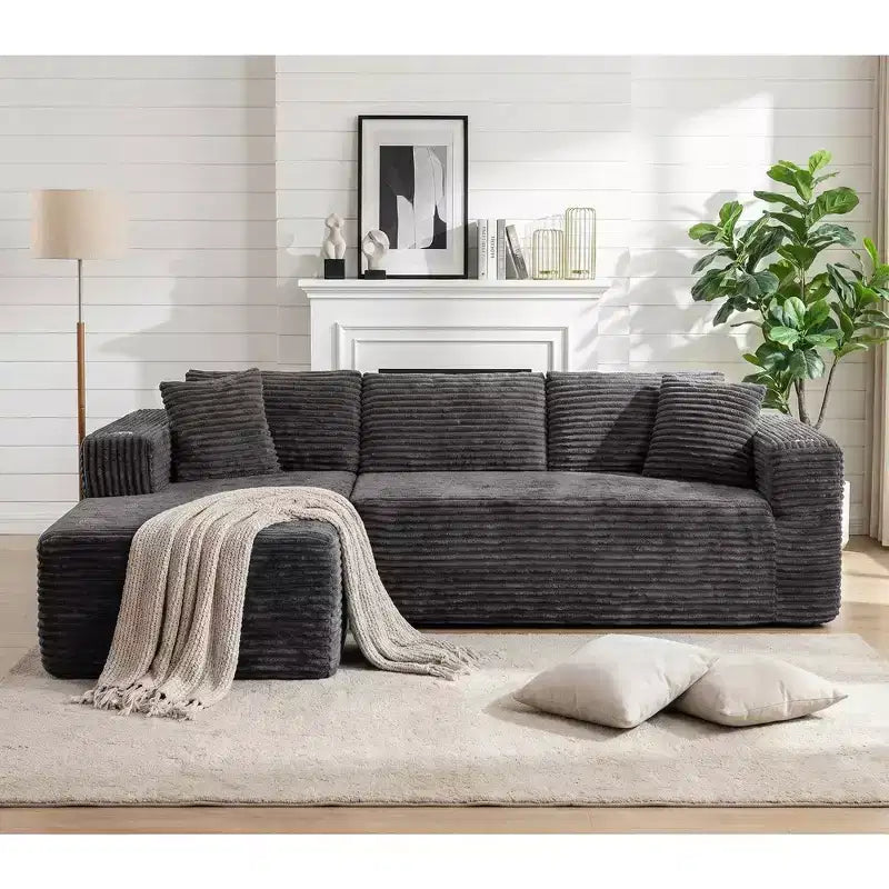 Divano componibile Celebalcony 103 Boneless, chaise longue a L con 2 portabicchieri, divani Cloud in velluto a coste felpato per soggiorno, nessun assemblaggio