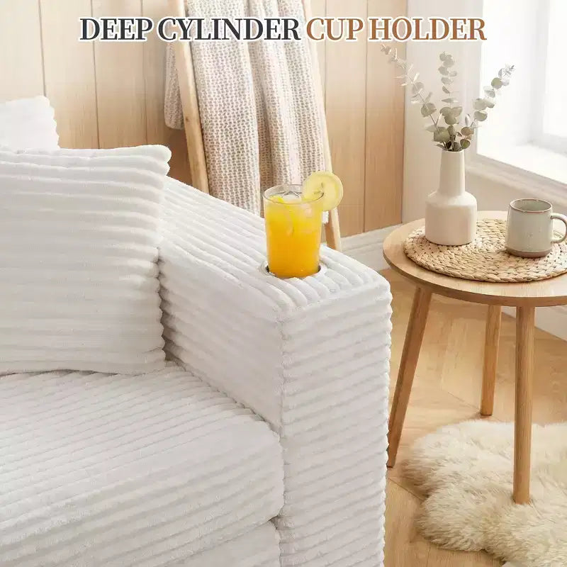 Divano componibile Celebalcony 103 Boneless, chaise longue a L con 2 portabicchieri, divani Cloud in velluto a coste felpato per soggiorno, nessun assemblaggio