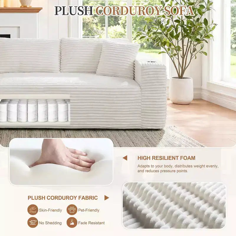 Divano componibile Celebalcony 103 Boneless, chaise longue a L con 2 portabicchieri, divani Cloud in velluto a coste felpato per soggiorno, nessun assemblaggio