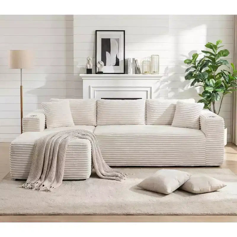 Divano componibile Celebalcony 103 Boneless, chaise longue a L con 2 portabicchieri, divani Cloud in velluto a coste felpato per soggiorno, nessun assemblaggio