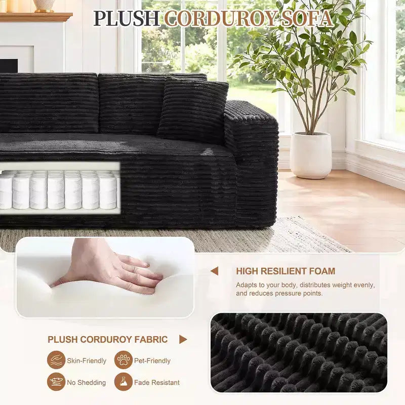 Divano componibile Celebalcony 103 Boneless, chaise longue a L con 2 portabicchieri, divani Cloud in velluto a coste felpato per soggiorno, nessun assemblaggio