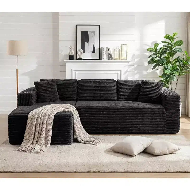 Divano componibile Celebalcony 103 Boneless, chaise longue a L con 2 portabicchieri, divani Cloud in velluto a coste felpato per soggiorno, nessun assemblaggio