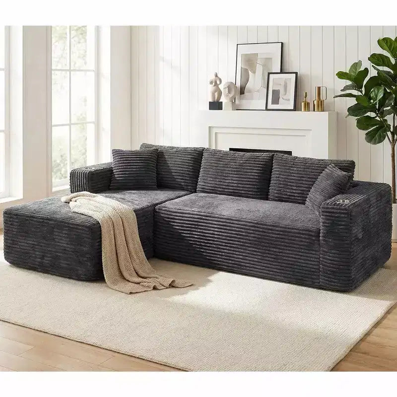 Divano componibile Celebalcony 103 Boneless, chaise longue a L con 2 portabicchieri, divani Cloud in velluto a coste felpato per soggiorno, nessun assemblaggio