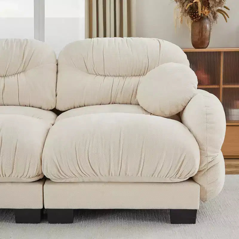 GDFStudio Katarzyna, Canapé sectionnel moderne à 2 places en chenille avec coussins ronds et accoudoirs incurvés