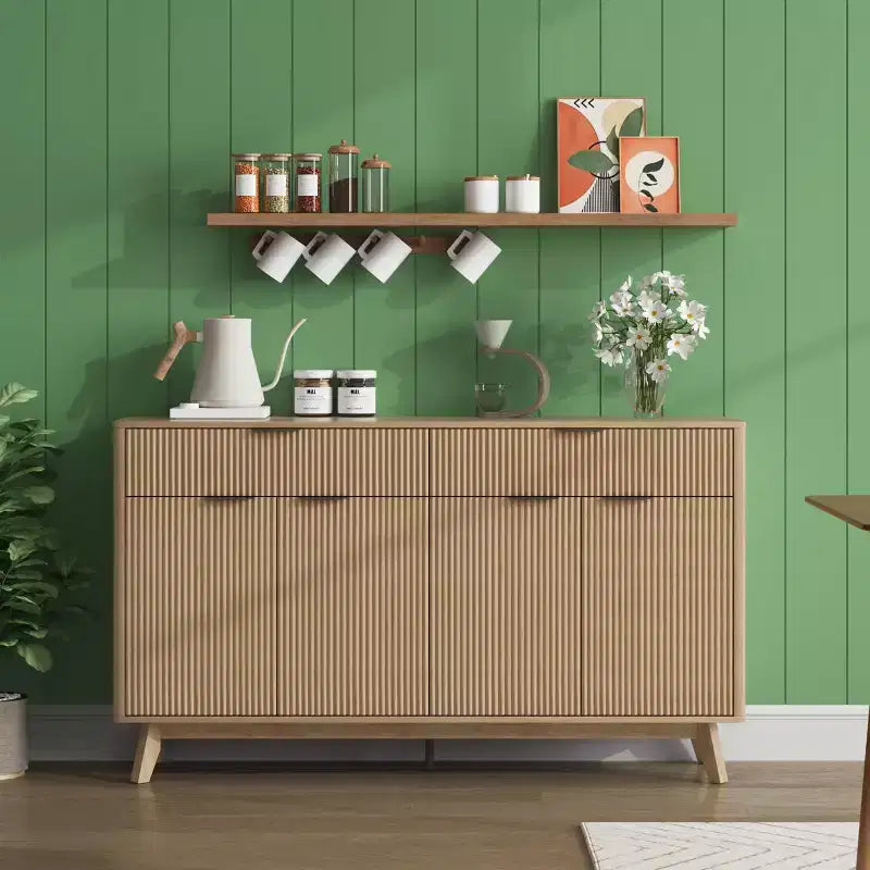 Credenza a canna da 60 pollici con 2 cassetti e 4 ante, mobile contenitore moderno per sala da pranzo, soggiorno, ingresso