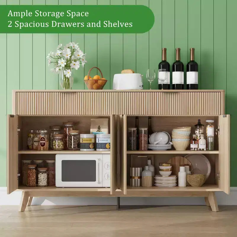 Credenza a canna da 60 pollici con 2 cassetti e 4 ante, mobile contenitore moderno per sala da pranzo, soggiorno, ingresso