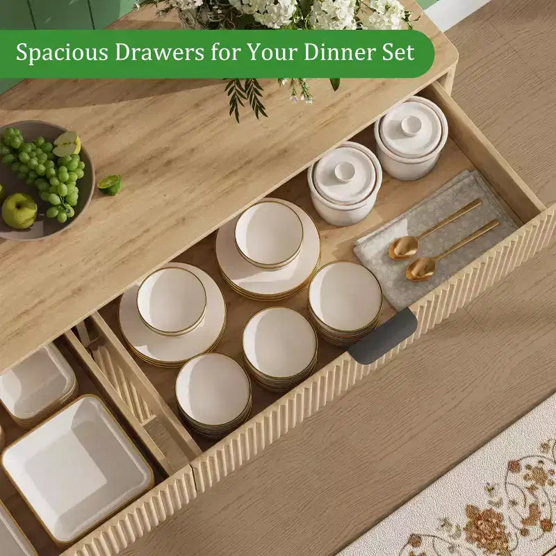 Credenza a canna da 60 pollici con 2 cassetti e 4 ante, mobile contenitore moderno per sala da pranzo, soggiorno, ingresso