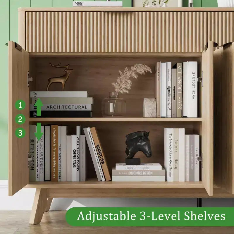 Credenza a canna da 60 pollici con 2 cassetti e 4 ante, mobile contenitore moderno per sala da pranzo, soggiorno, ingresso
