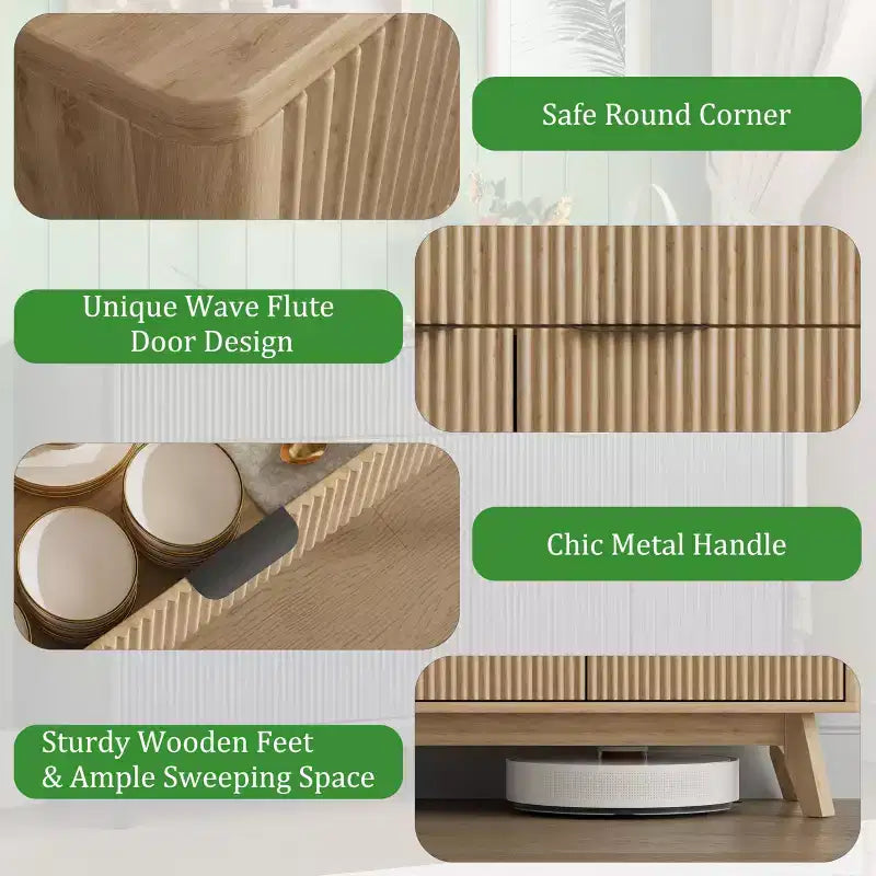 Credenza a canna da 60 pollici con 2 cassetti e 4 ante, mobile contenitore moderno per sala da pranzo, soggiorno, ingresso