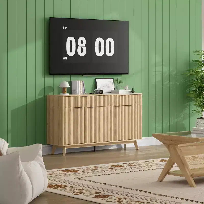 Credenza a canna da 60 pollici con 2 cassetti e 4 ante, mobile contenitore moderno per sala da pranzo, soggiorno, ingresso