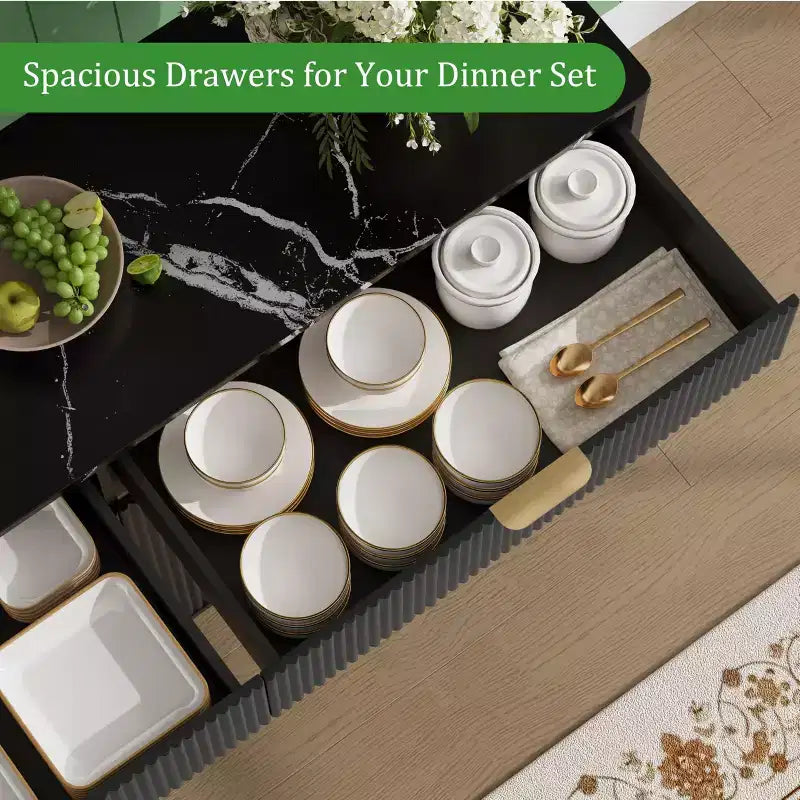 Credenza a canna da 60 pollici con 2 cassetti e 4 ante, mobile contenitore moderno per sala da pranzo, soggiorno, ingresso