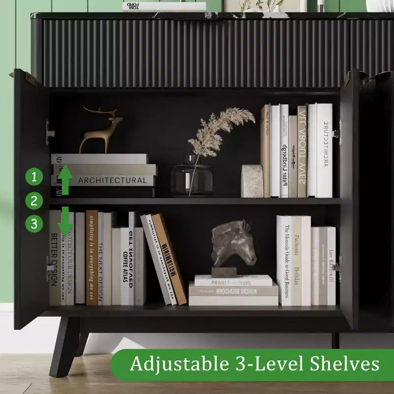 Credenza a canna da 60 pollici con 2 cassetti e 4 ante, mobile contenitore moderno per sala da pranzo, soggiorno, ingresso