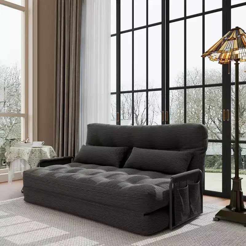 ALAULM Divano Letto Pieghevole a Due Posti, Divano Letto Pieghevole 2 in 1 con Cuscini, Schienale Regolabile, Braccioli e Borsa Portaoggetti