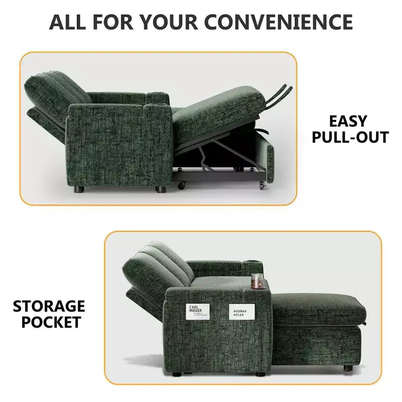 Dyonery Divano Letto, 82 Pollici Divano Estraibile con Schienale Reclinabile/Chaise Longue Reversibile con Contenitore, Divano a L 3 in 1, Montaggio Senza Attrezzi