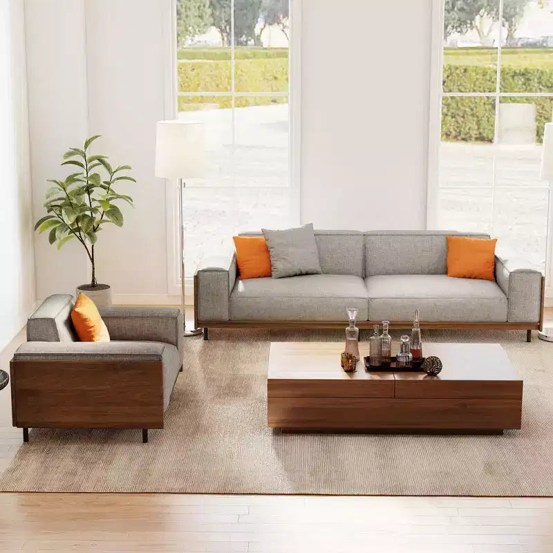 Set Mobili Soggiorno Moderno Mid-Century a 2 Pezzi - Divano a 3 Posti e Poltrona Imbottiti con Dettagli in Legno - Grigio Chiaro Gaoyangjiaju