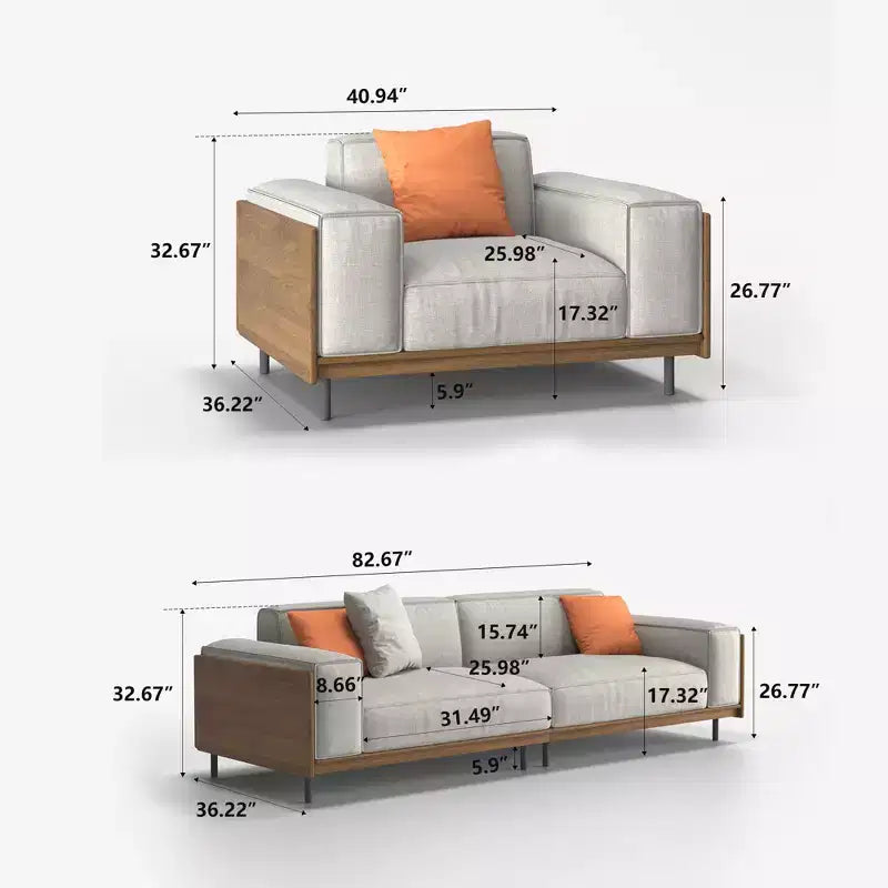 Set Mobili Soggiorno Moderno Mid-Century a 2 Pezzi - Divano a 3 Posti e Poltrona Imbottiti con Dettagli in Legno - Grigio Chiaro Gaoyangjiaju