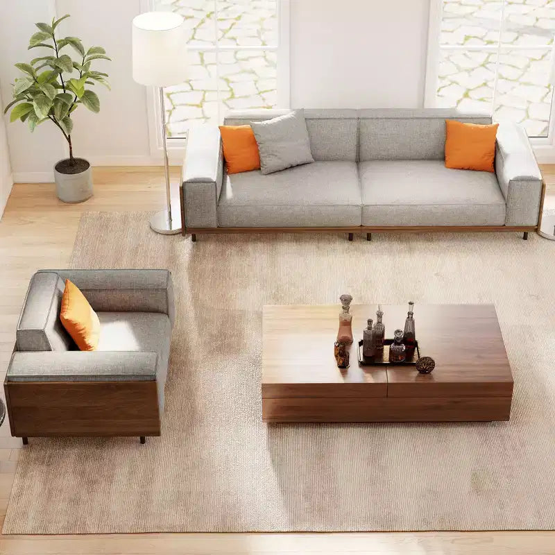 Set Mobili Soggiorno Moderno Mid-Century a 2 Pezzi - Divano a 3 Posti e Poltrona Imbottiti con Dettagli in Legno - Grigio Chiaro Gaoyangjiaju