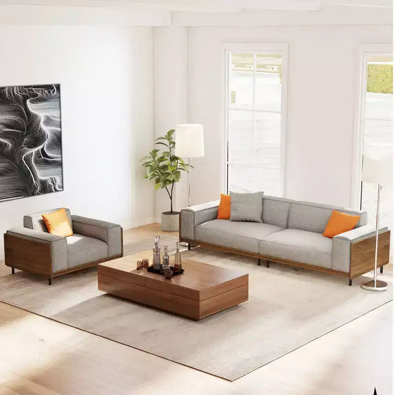 Set Mobili Soggiorno Moderno Mid-Century a 2 Pezzi - Divano a 3 Posti e Poltrona Imbottiti con Dettagli in Legno - Grigio Chiaro Gaoyangjiaju