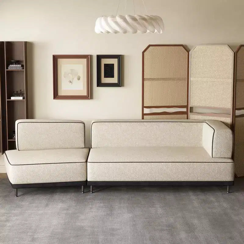 95.3 Modern 2-Piece Modular Sectional Sofa with Contrast Piping & Extra Deep Seating - Cream/Black Gaoyangjiaju