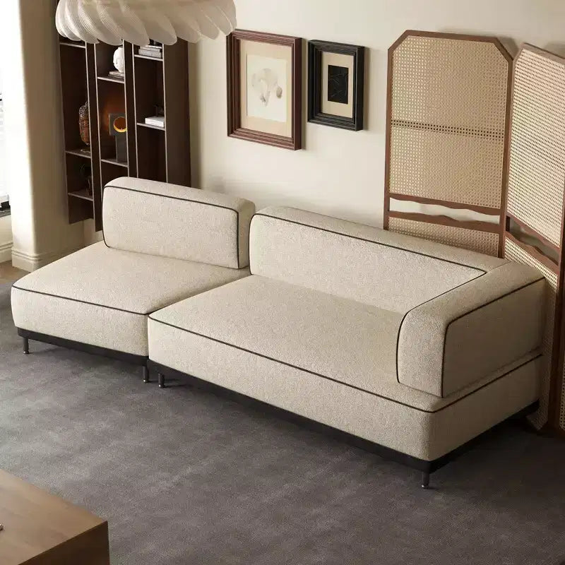 Divano componibile moderno 2 pezzi con cuciture a contrasto e seduta extra profonda da 95,3" - Crema/Nero Gaoyangjiaju