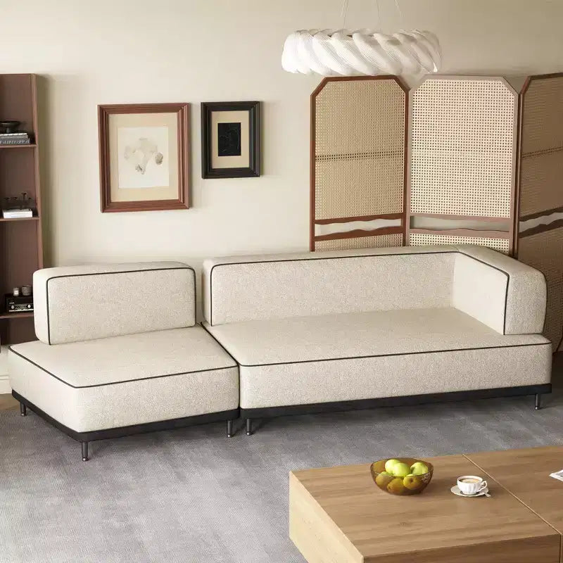 Divano componibile moderno 2 pezzi con cuciture a contrasto e seduta extra profonda da 95,3" - Crema/Nero Gaoyangjiaju