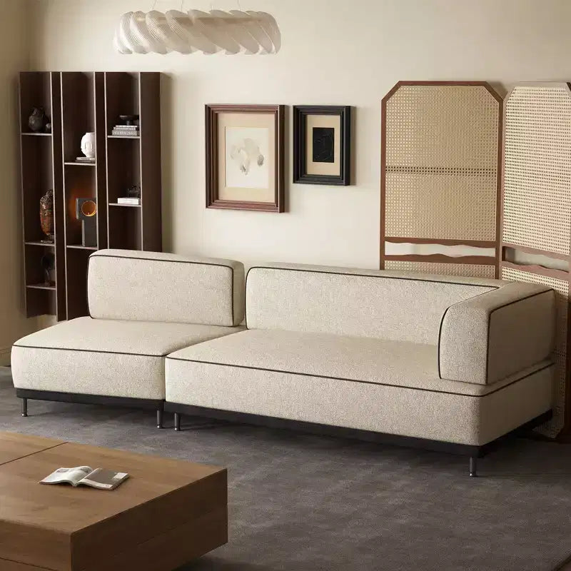 Divano componibile moderno 2 pezzi con cuciture a contrasto e seduta extra profonda da 95,3" - Crema/Nero Gaoyangjiaju