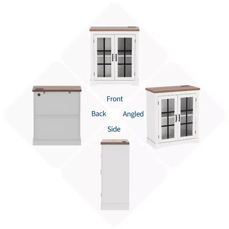 Madia Moderna Multifunzionale con Anta in Vetro con Design a Croce, Presa Elettrica Integrata, Credenza Contenitore per Soggiorno o Sala da Pranzo