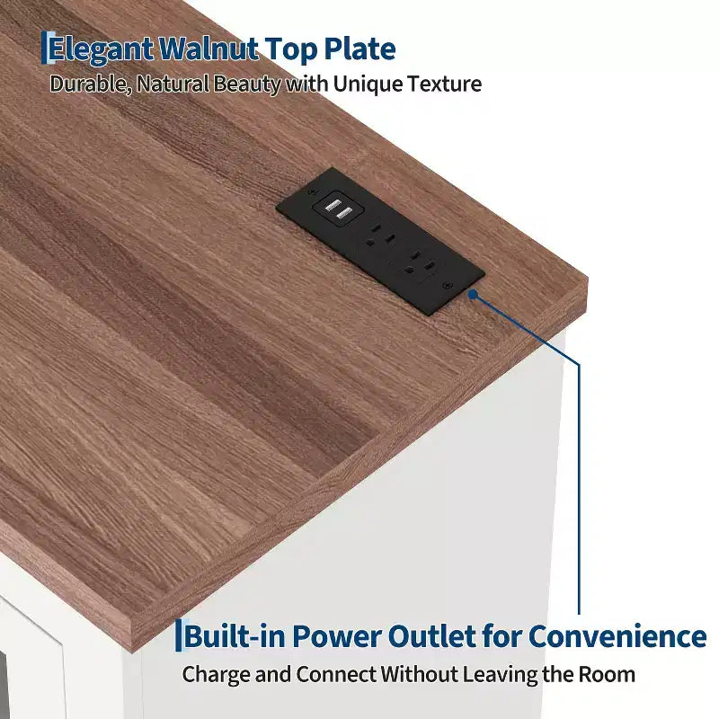Madia Moderna Multifunzionale con Anta in Vetro con Design a Croce, Presa Elettrica Integrata, Credenza Contenitore per Soggiorno o Sala da Pranzo