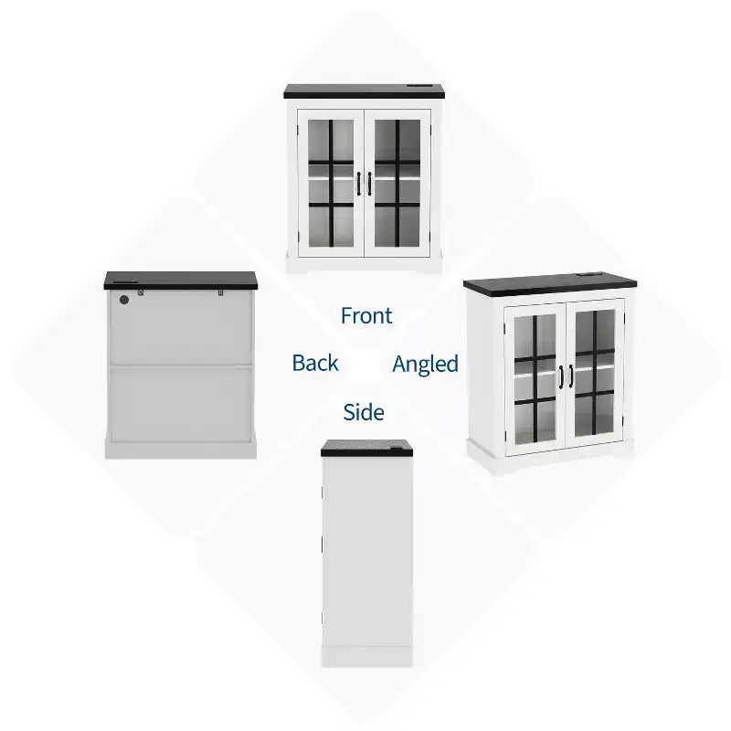 Madia Moderna Multifunzionale con Anta in Vetro con Design a Croce, Presa Elettrica Integrata, Credenza Contenitore per Soggiorno o Sala da Pranzo