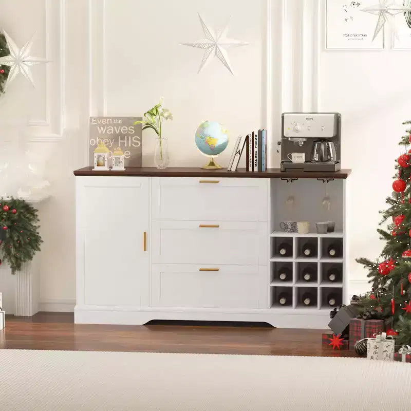 Buffet credenza da fattoria 63", coffee bar con ripiani regolabili e portabottiglie per la cucina