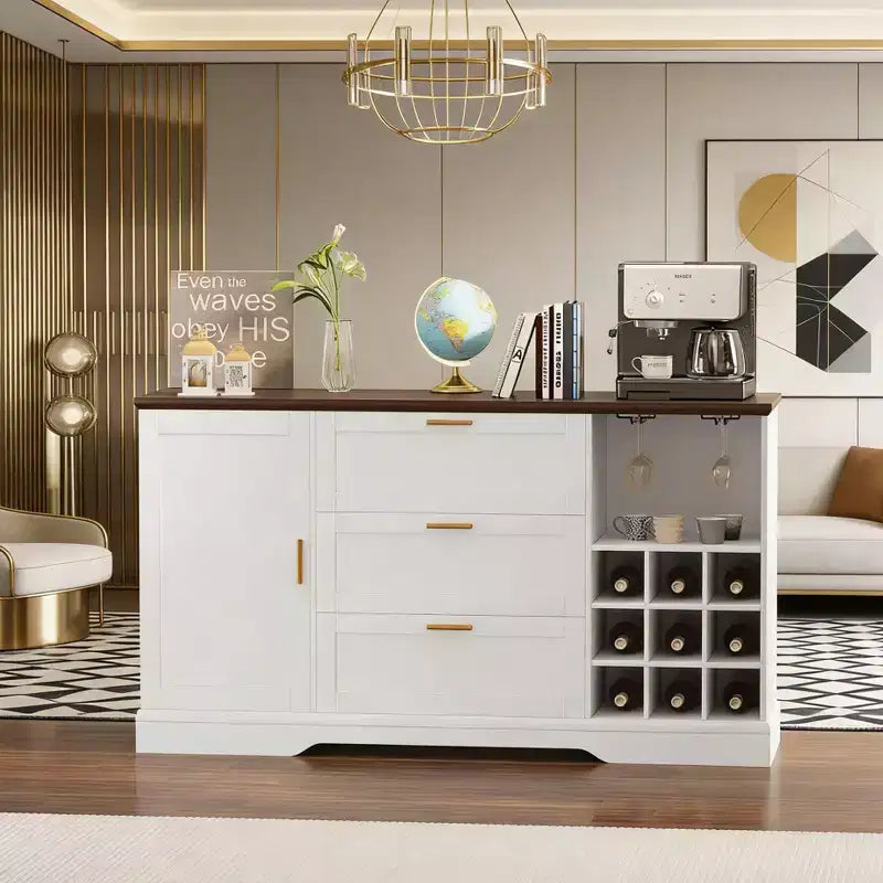 Buffet credenza da fattoria 63", coffee bar con ripiani regolabili e portabottiglie per la cucina