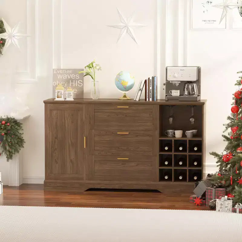 Buffet credenza da fattoria 63", coffee bar con ripiani regolabili e portabottiglie per la cucina