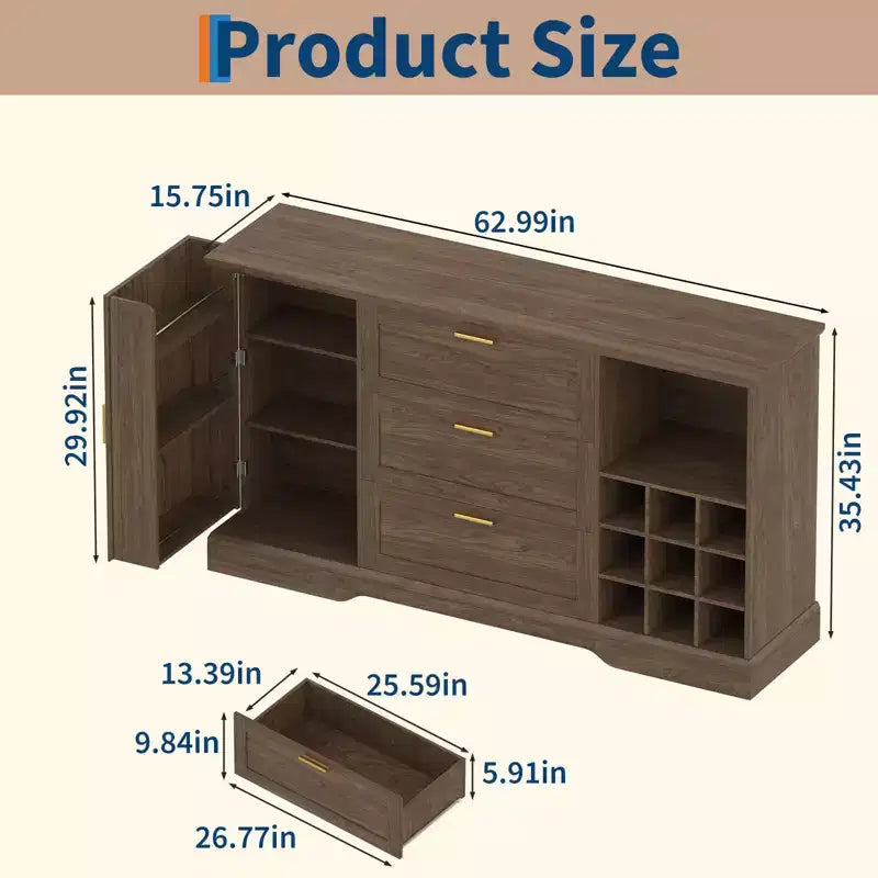 Buffet credenza da fattoria 63", coffee bar con ripiani regolabili e portabottiglie per la cucina