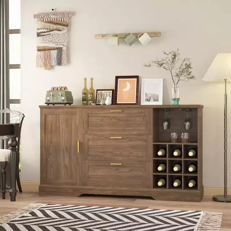 Buffet credenza da fattoria 63", coffee bar con ripiani regolabili e portabottiglie per la cucina
