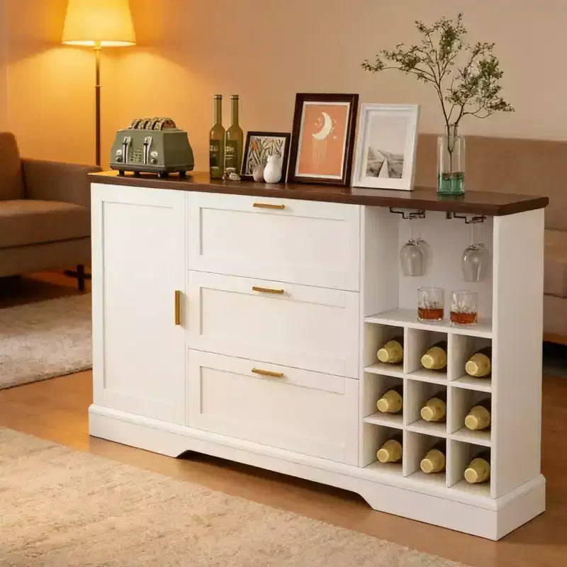 Buffet credenza da fattoria 63", coffee bar con ripiani regolabili e portabottiglie per la cucina