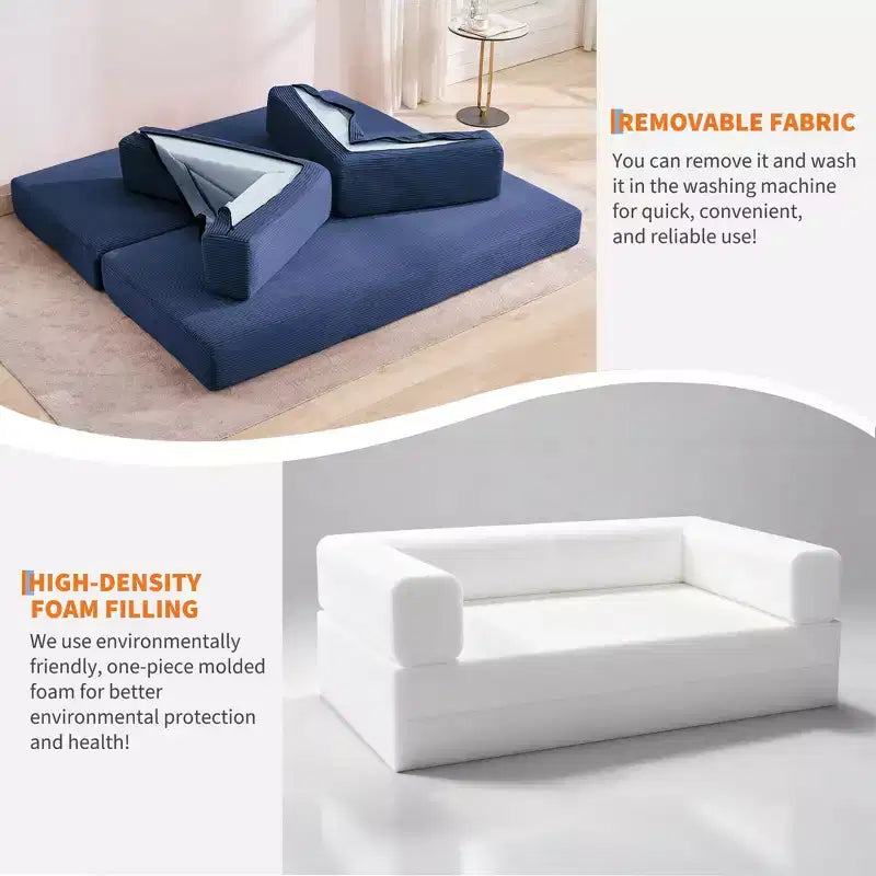 Divano Letto 5-in-1 Trasformabile in Velluto a Coste con Cuscini, Futon Pieghevole da 79" con Struttura Fissa e Braccioli Rimovibili per Piccoli Spazi, Nessun Montaggio