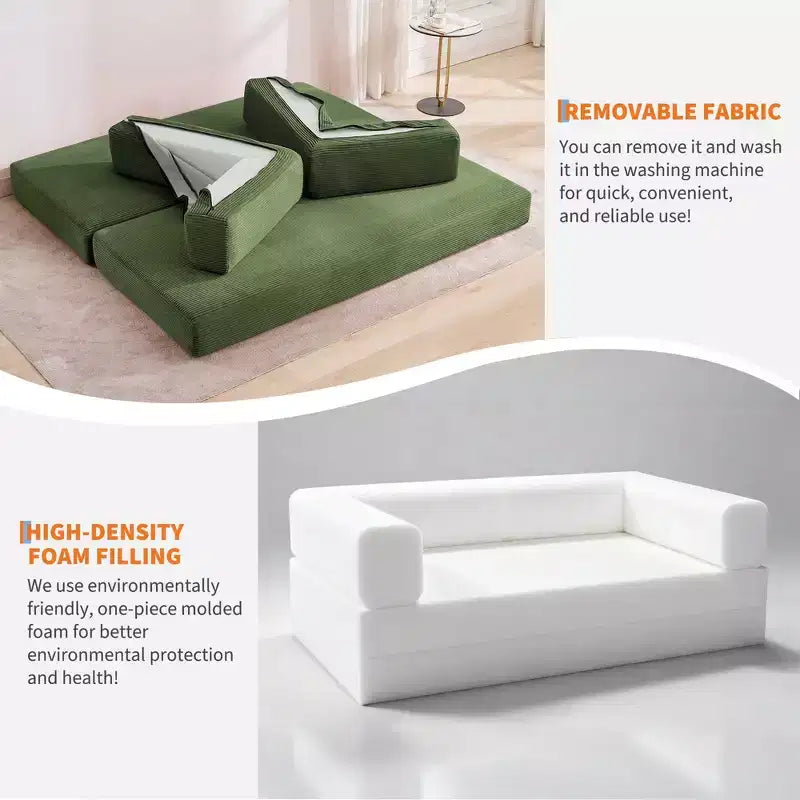 Divano Letto 5-in-1 Trasformabile in Velluto a Coste con Cuscini, Futon Pieghevole da 79" con Struttura Fissa e Braccioli Rimovibili per Piccoli Spazi, Nessun Montaggio